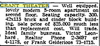 november 1959 sale Grant Theater, Grant